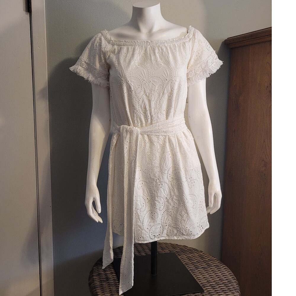 Lilly Pulitzer White Eyelet Dress Bridal Shower Cottagecore Resort Tie Waist S